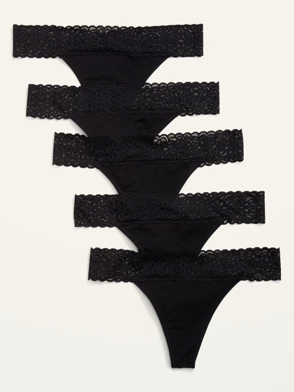 5 Pack Pairs of Black Lace Trim Thong Panties Old Navy Plus Size 2X 3X